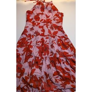 Eliza J Lavender Red Floral Halter Maxi Dress Tiered Chiffon Size 14